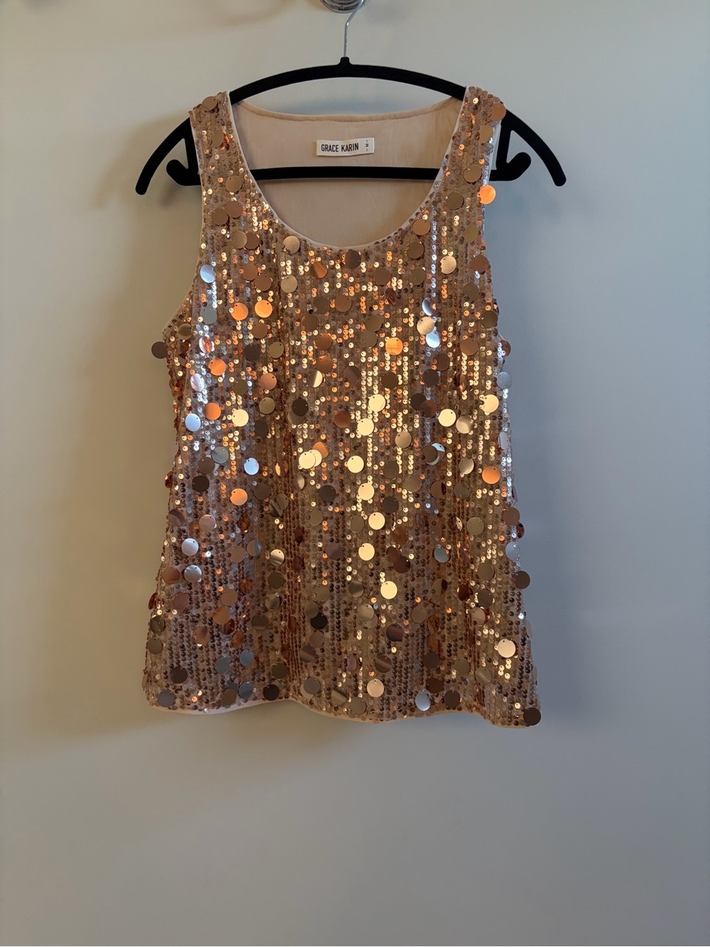 Grace Karin Rose Gold Sequin Camisole Top Size Medium